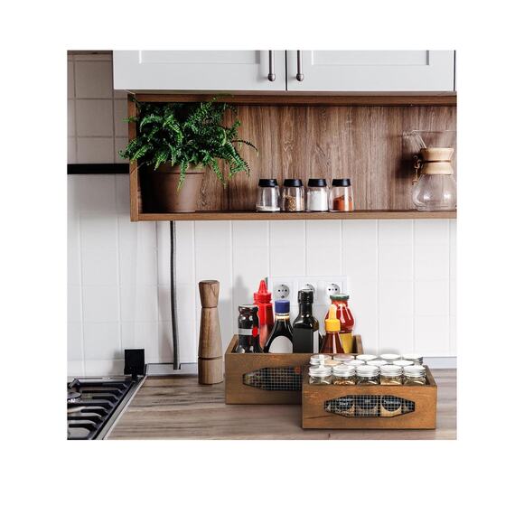 New!Set of 2 Wooden Nesting Countertop Baskets, Decorative Wood Storage Box - Picture 5 of 5